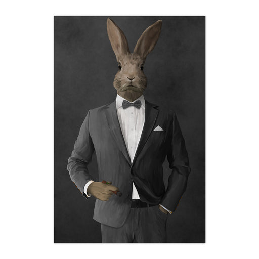 Rabbit smoking cigar wearing gray suit large wall art print