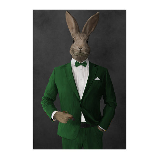 Rabbit smoking cigar wearing green suit large wall art print