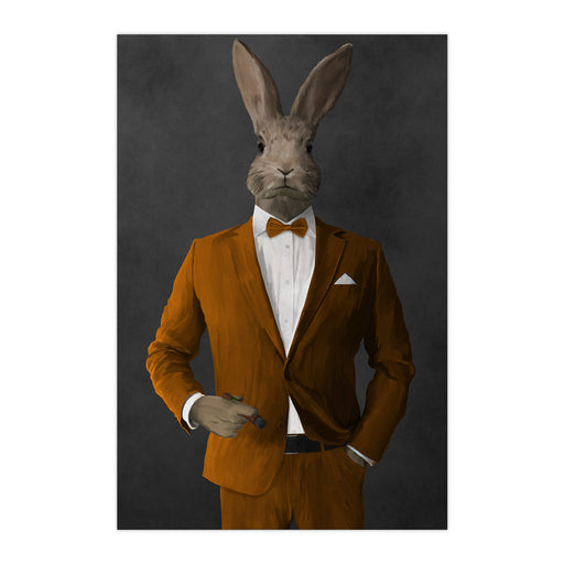 Rabbit smoking cigar wearing orange suit large wall art print