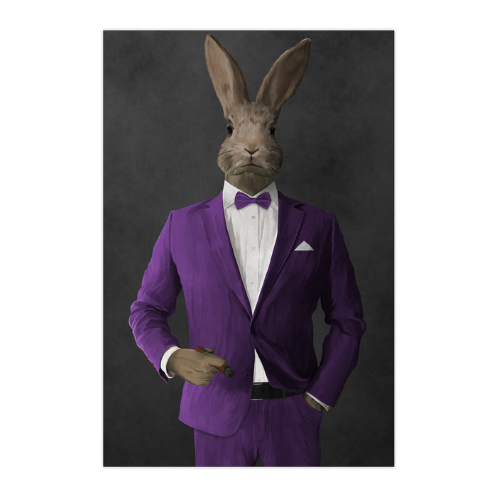 Rabbit smoking cigar wearing purple suit large wall art print
