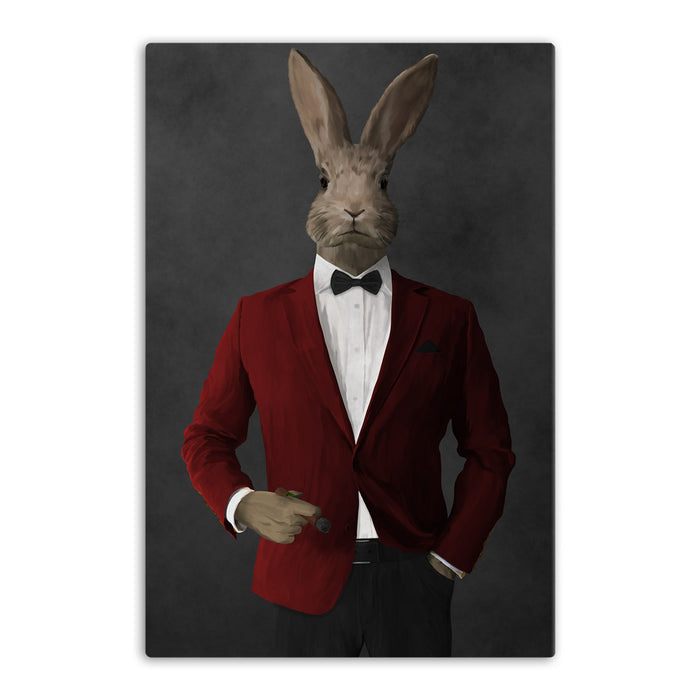 Rabbit smoking cigar wearing red and black suit canvas wall art