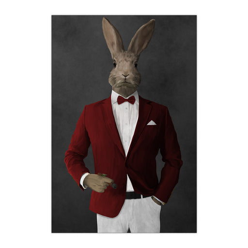 Rabbit smoking cigar wearing red and white suit large wall art print