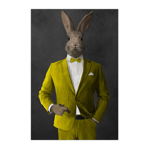 Rabbit smoking cigar wearing yellow suit large wall art print