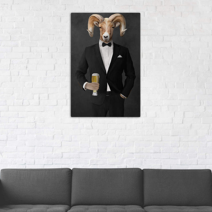 Ram Drinking Beer Wall Art - Black Suit