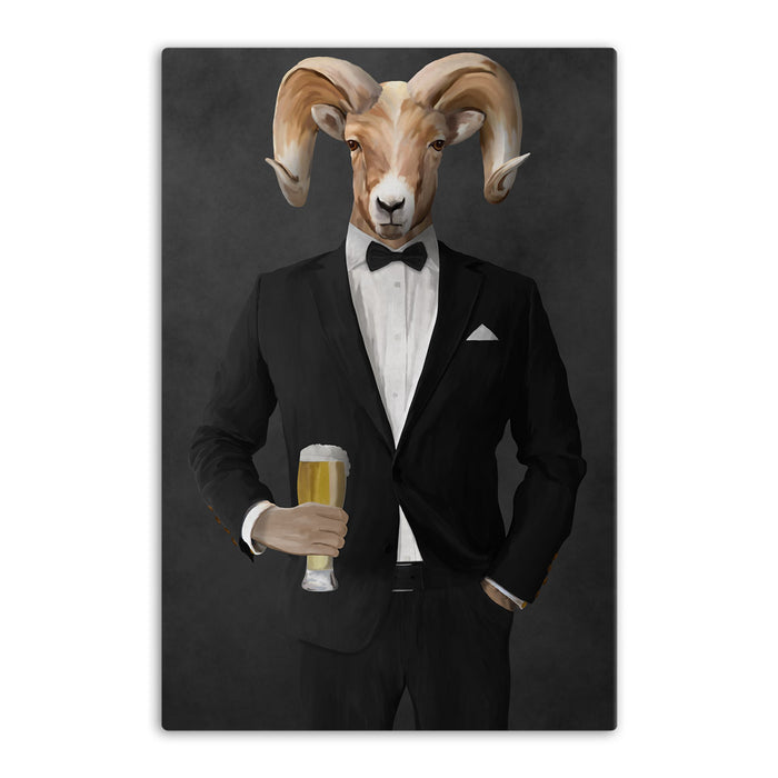 Ram Drinking Beer Wall Art - Black Suit