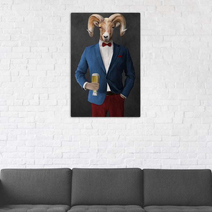 Ram Drinking Beer Wall Art - Blue and Red Suit