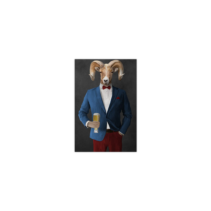 Ram Drinking Beer Wall Art - Blue and Red Suit