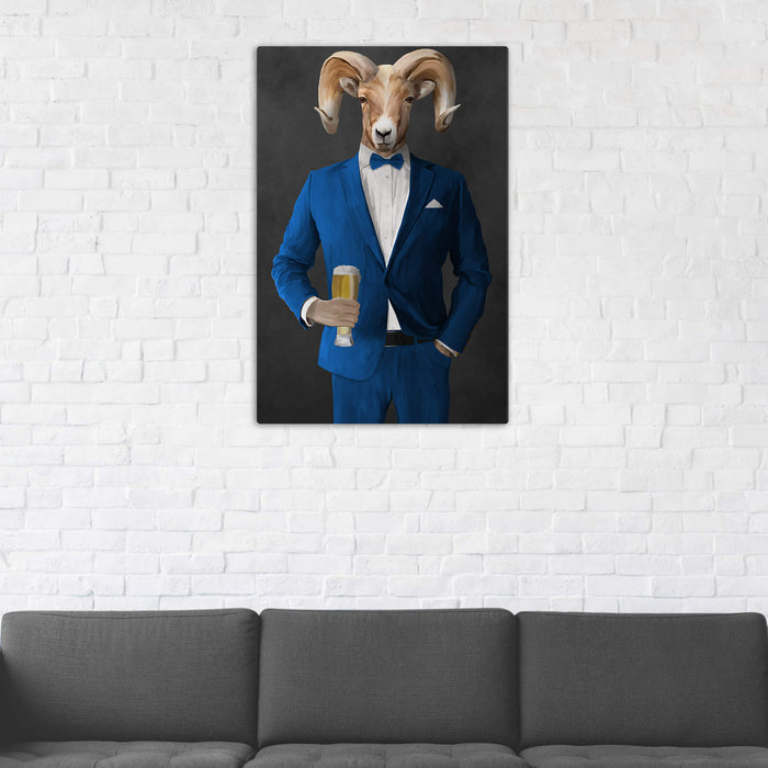 Ram Drinking Beer Wall Art - Blue Suit