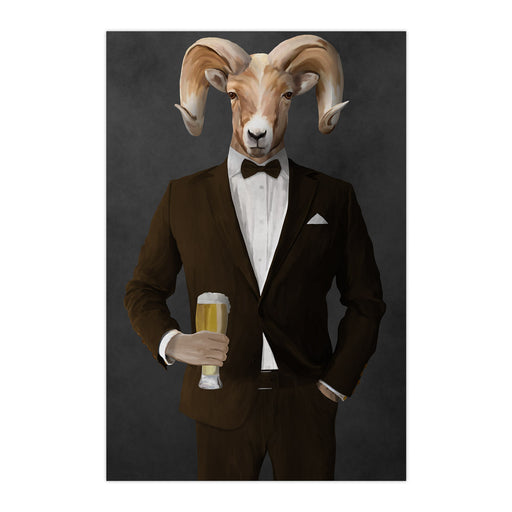 Ram Drinking Beer Wall Art - Brown Suit