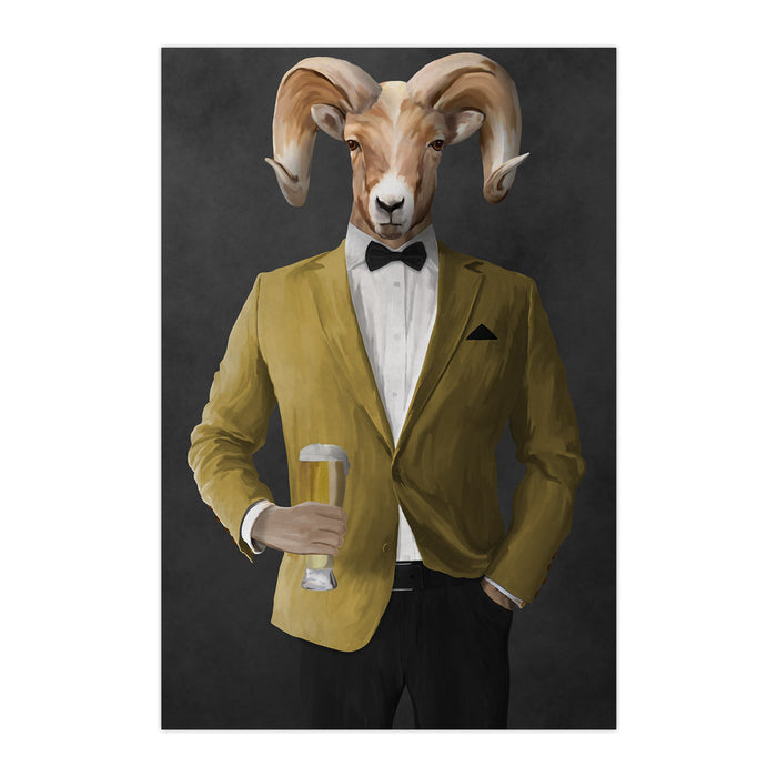 Ram Drinking Beer Wall Art - Gold Suit