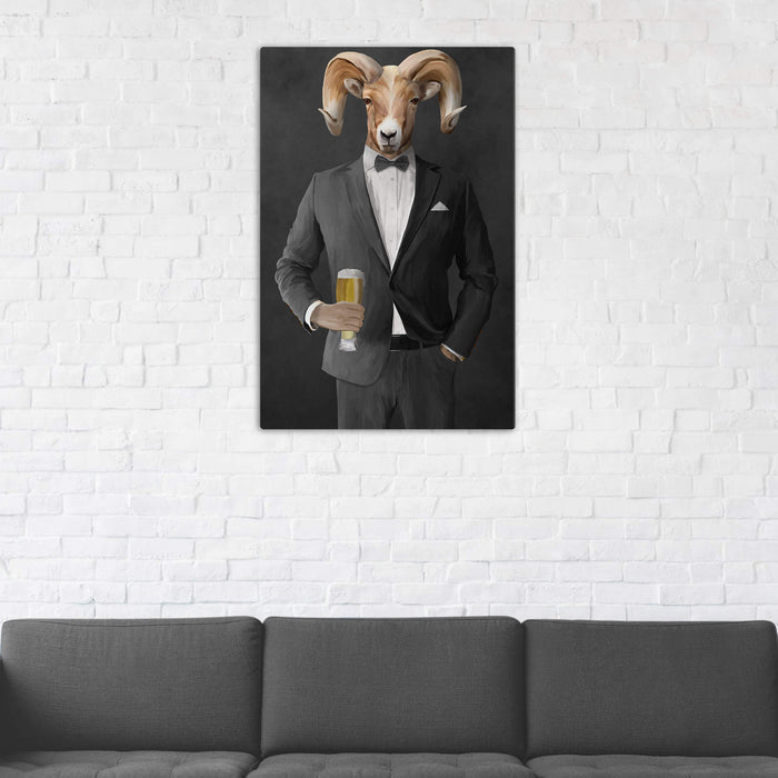 Ram Drinking Beer Wall Art - Gray Suit