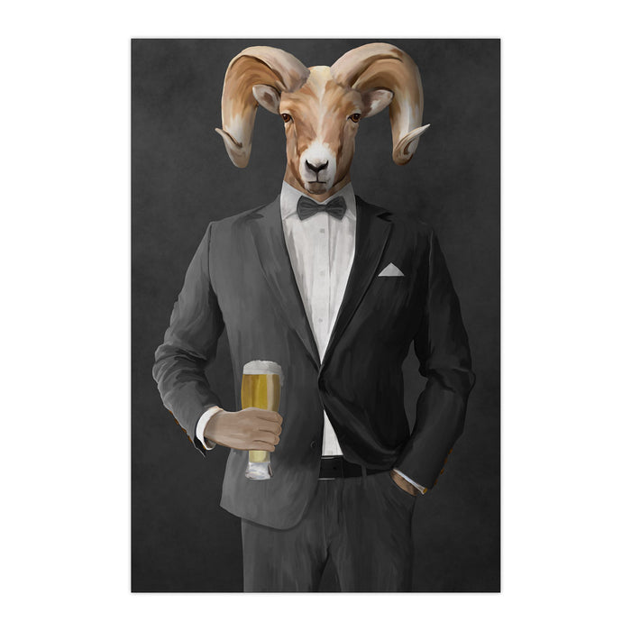 Ram Drinking Beer Wall Art - Gray Suit