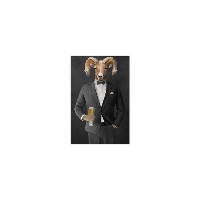 Ram Drinking Beer Wall Art - Gray Suit