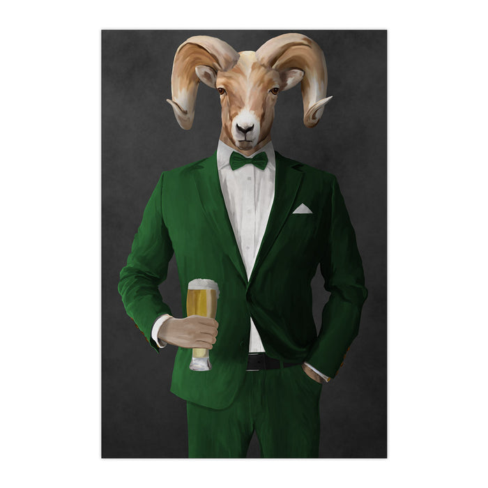 Ram Drinking Beer Wall Art - Green Suit