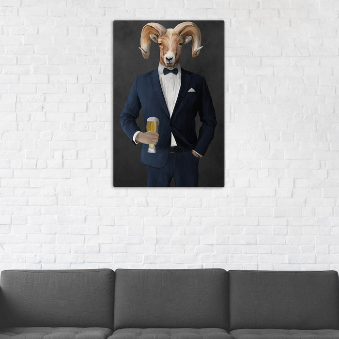 Ram Drinking Beer Wall Art - Navy Suit