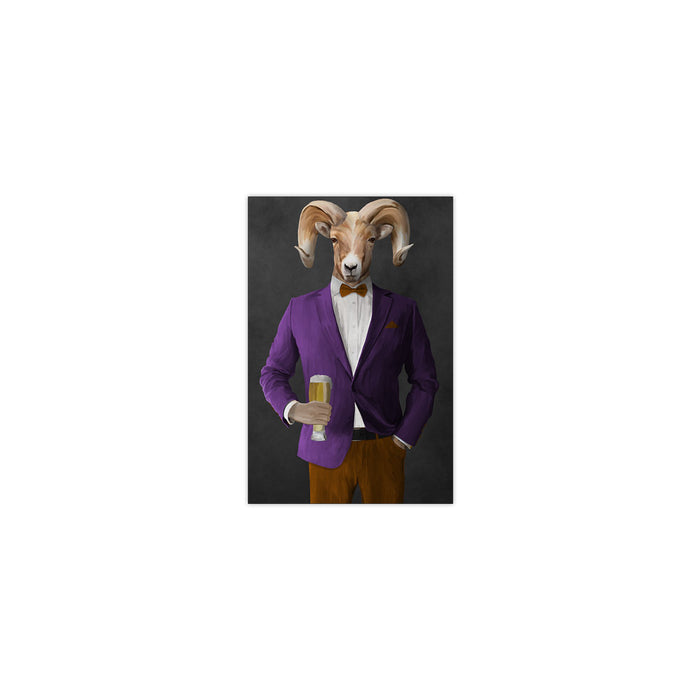 Ram Drinking Beer Wall Art - Purple and Orange Suit