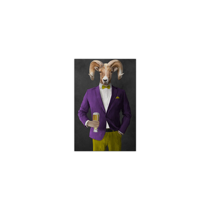 Ram Drinking Beer Wall Art - Purple and Yellow Suit