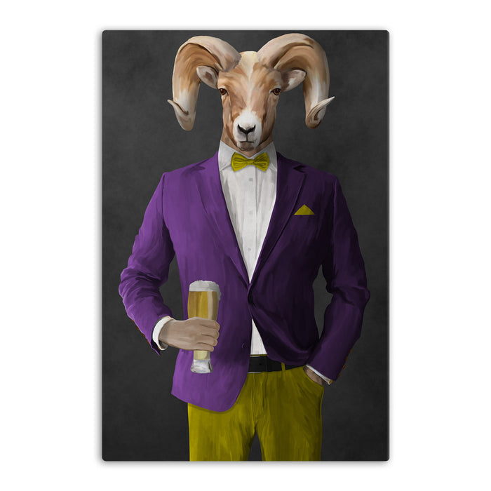Ram Drinking Beer Wall Art - Purple and Yellow Suit