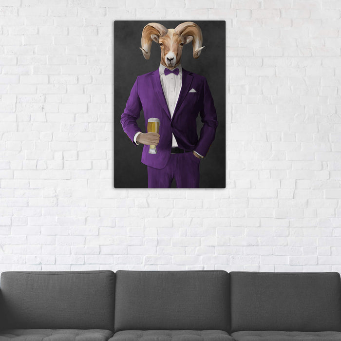 Ram Drinking Beer Wall Art - Purple Suit