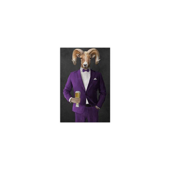 Ram Drinking Beer Wall Art - Purple Suit