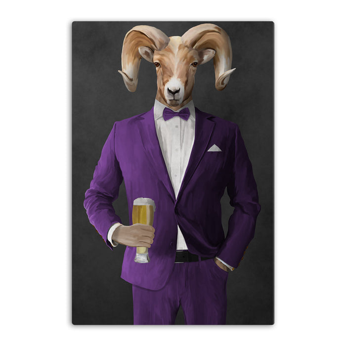 Ram Drinking Beer Wall Art - Purple Suit