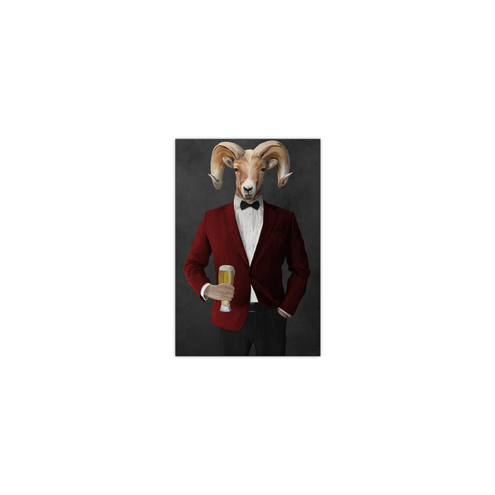 Ram Drinking Beer Wall Art - Red and Black Suit