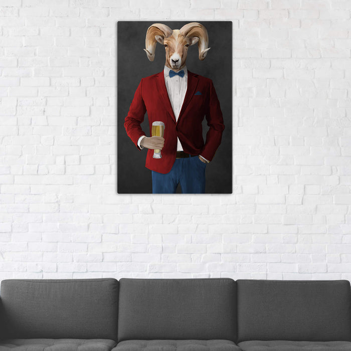 Ram Drinking Beer Wall Art - Red and Blue Suit