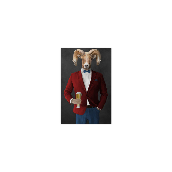 Ram Drinking Beer Wall Art - Red and Blue Suit