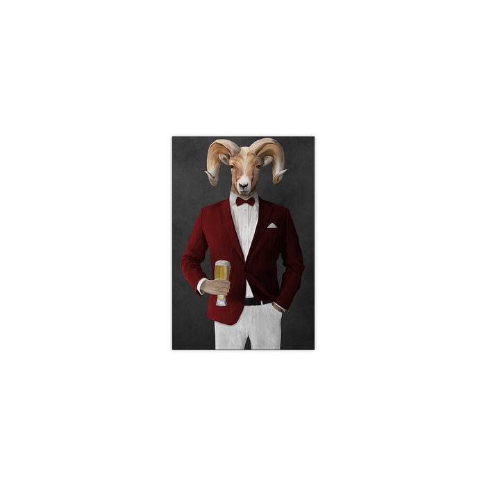 Ram Drinking Beer Wall Art - Red and White Suit