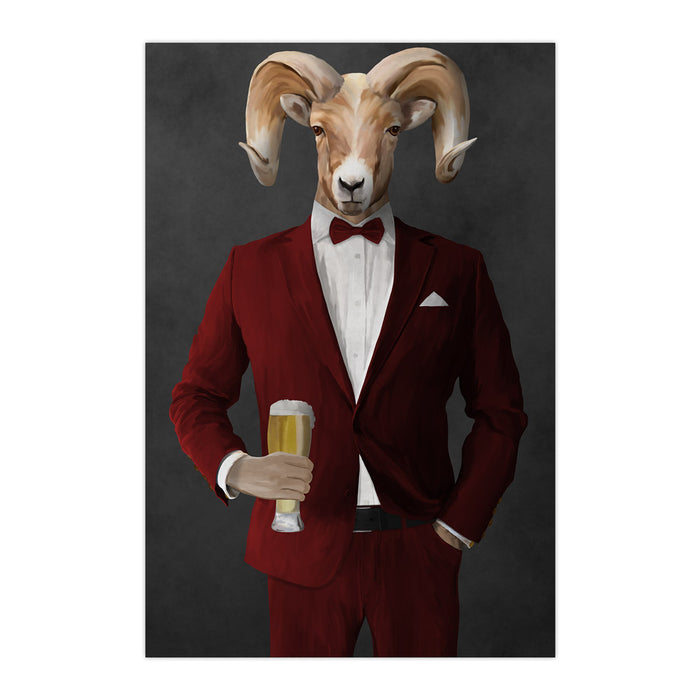 Ram Drinking Beer Wall Art - Red Suit