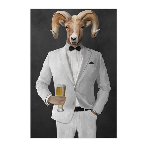 Ram Drinking Beer Wall Art - White Suit