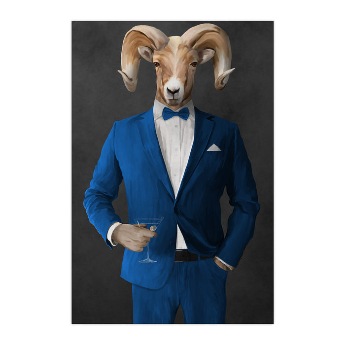 Ram Drinking Martini Wall Art - Blue Suit