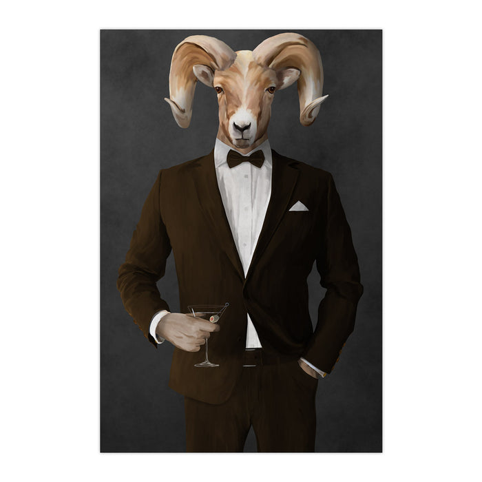 Ram Drinking Martini Wall Art - Brown Suit