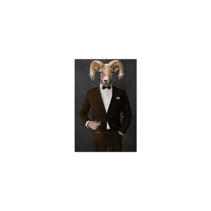 Ram Drinking Martini Wall Art - Brown Suit
