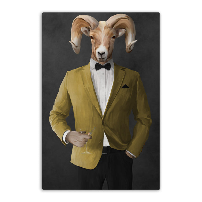 Ram Drinking Martini Wall Art - Gold Suit