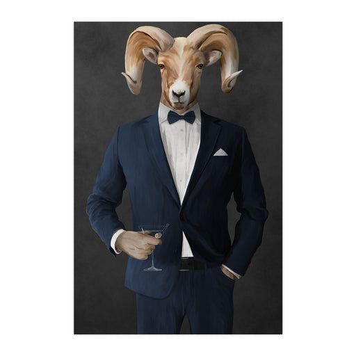 Ram Drinking Martini Wall Art - Navy Suit