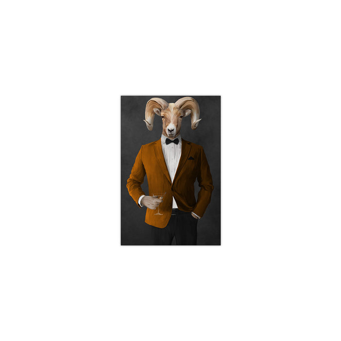 Ram Drinking Martini Wall Art - Orange and Black Suit