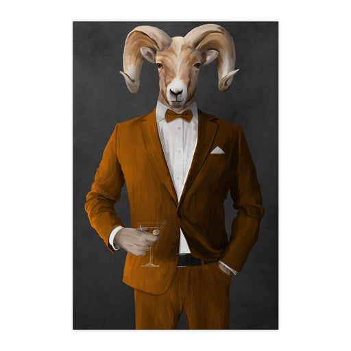 Ram Drinking Martini Wall Art - Orange Suit