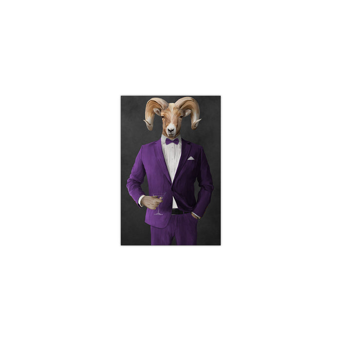Ram Drinking Martini Wall Art - Purple Suit