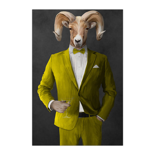 Ram Drinking Martini Wall Art - Yellow Suit