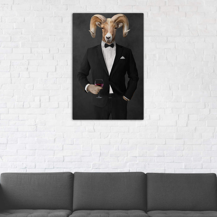 Ram Drinking Red Wine Wall Art - Black Suit