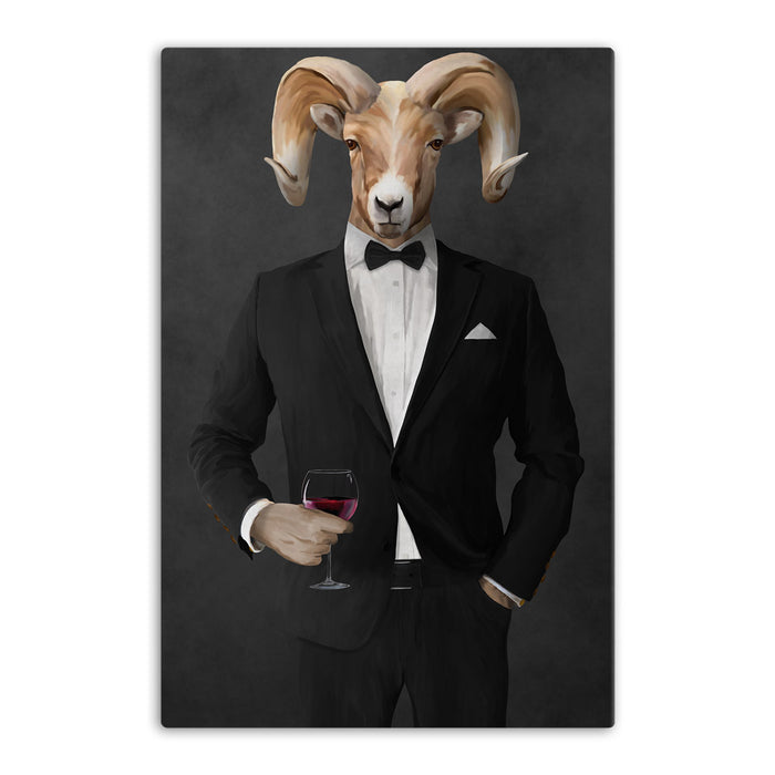 Ram Drinking Red Wine Wall Art - Black Suit