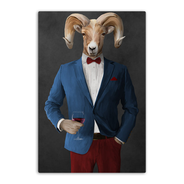 Ram Drinking Red Wine Wall Art - Blue and Red Suit