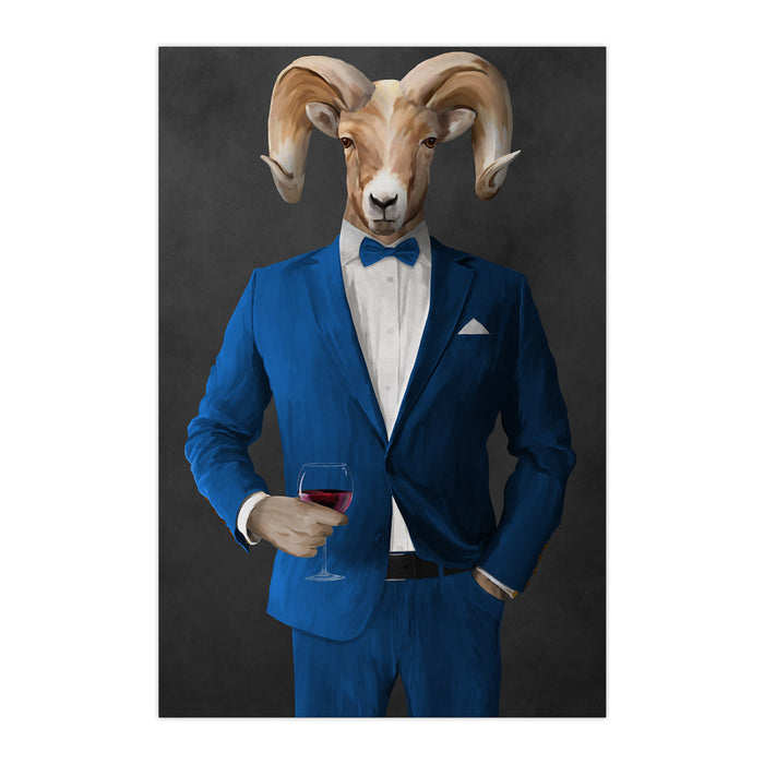 Ram Drinking Red Wine Wall Art - Blue Suit