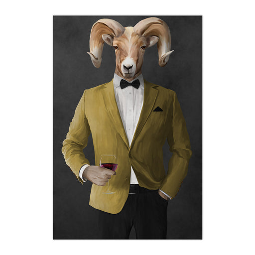 Ram Drinking Red Wine Wall Art - Gold Suit