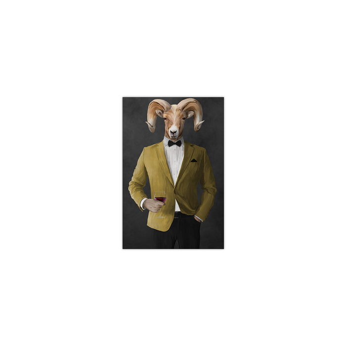 Ram Drinking Red Wine Wall Art - Gold Suit