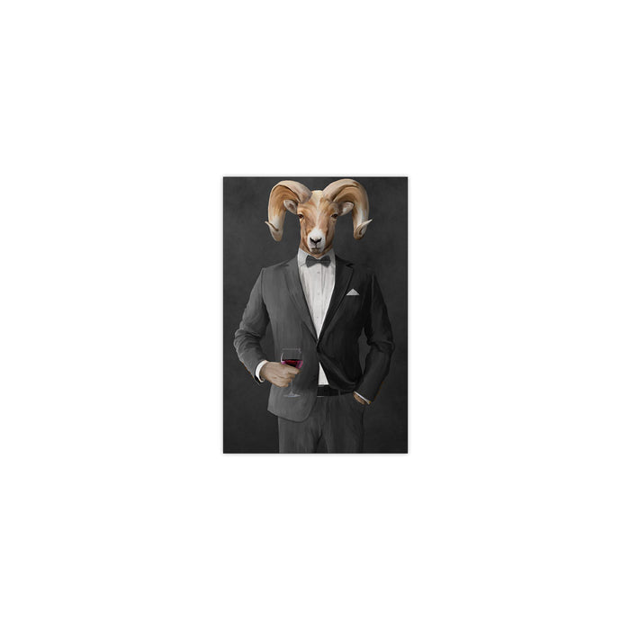 Ram Drinking Red Wine Wall Art - Gray Suit