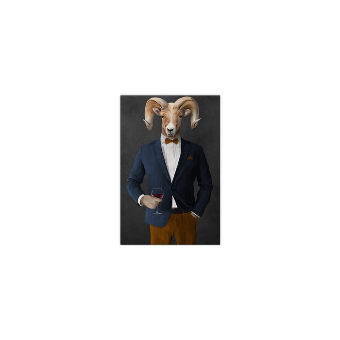 Ram Drinking Red Wine Wall Art - Navy and Orange Suit