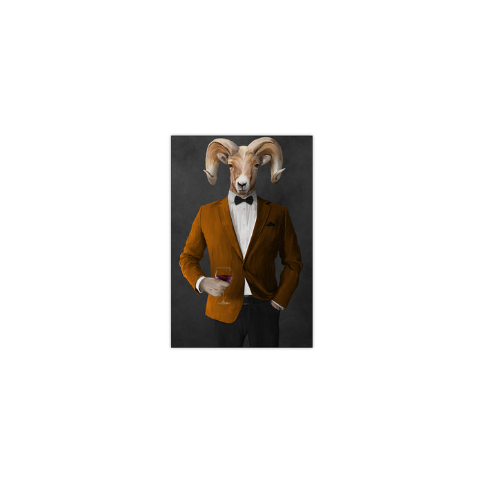 Ram Drinking Red Wine Wall Art - Orange and Black Suit