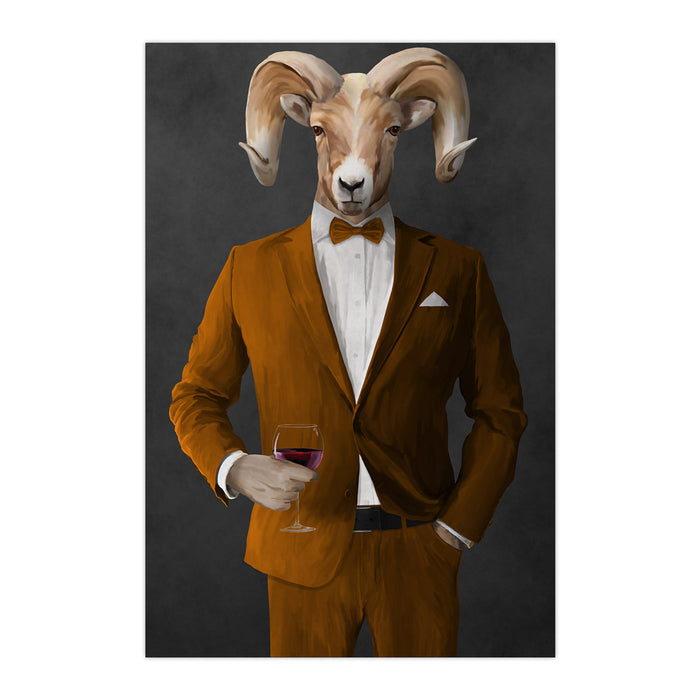 Ram Drinking Red Wine Wall Art - Orange Suit